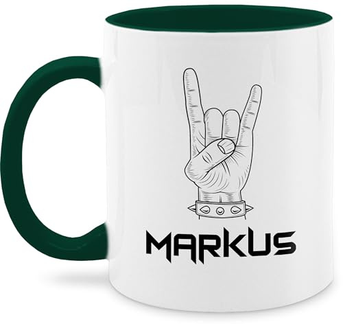Tasse Tassen 325ml - & - Heavy Metal Handzeichen Pommesgabel mit Name personalisiert I Metalhead Geschenk Metal Fan I Rockiges Geschenk Rock Fan I Rocker - 325 ml - Dunkelgrün - fans für einen