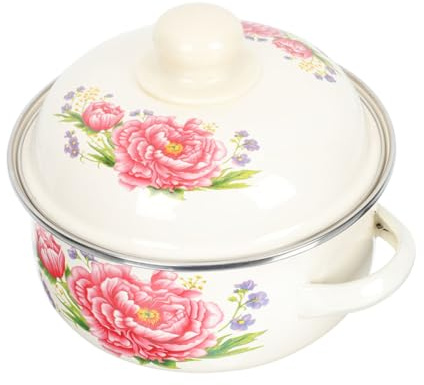 SOLUSTRE Cazuela de Cocina Esmaltada Doble Asa Olla para Guisos y Sopas Resistente al Calor para Uso Doméstico
