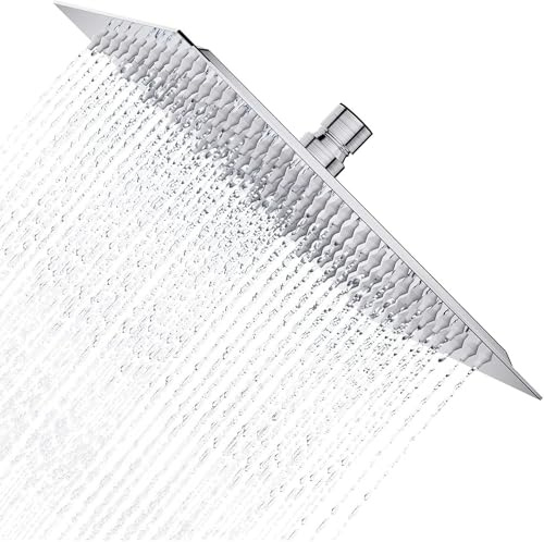 Derpras Upgraded Square Rain Shower Head, 304 Stainless Steel, Ultra Thin Powerful High Pressure Top Spray Bathroom Rainfall Showerhead(Brushed Nickel) (8 Inch, 121 Jets)