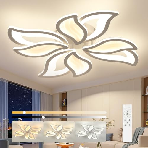 OTREN Plafoniera LED Soffitto Moderna, Dimmerabile Lampadario Camera da Letto 48W, Lampada da Soffitto con Telecomando per Soggiorno Sala da Pranzo Cameretta Bambini, 4 Fogli, 68CM