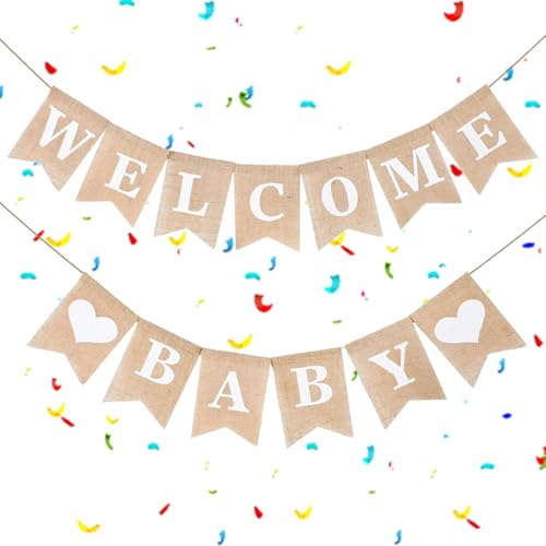 Welcome Baby Banner Girlande, Vintage Leinen Willkommen Baby Deko, Rustikal Leinen Buchstaben Wimpelkette Flaggen, 13 Stück Wimpel Girlande für Zuhause Empfang Babyparty Geburtstag