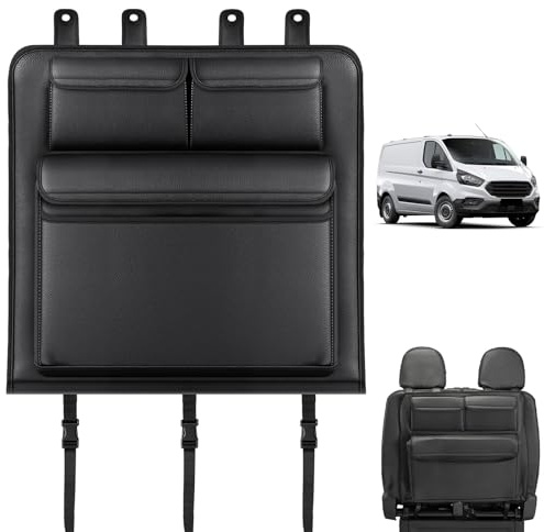 RASHION Rückenlehnen Organizer Kompatibel mit Ford Transit Custom 2012-2026, Autositz Organizer Faltbarer Rückenlehnenschutz mit isolierten Tasche Kunstleder Schwarz