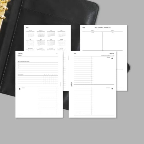 pen & pages® Kalender 2026 1 Woche auf 4 Seiten DIN A5 Kalendereinlage für Ringbuch mit Intention Zielen Gewohnheiten DACH Feiertagen und Jahresübersicht 6 fach Lochung