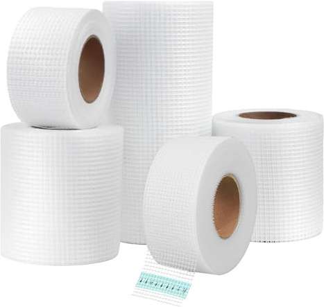 Self-Adhesive Fiberglass Scrim Tape - 3 Sizes (5/10/20cm x 20m), 5 Rolls White Plasterboard Drywall Plastering Mesh Tape for Joint Reinforcement, Wall Crack Filling & Indoor/Outdoor Waterproof Repair