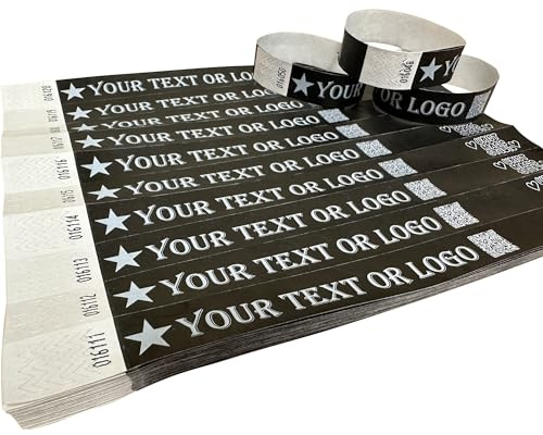 Wrist Magic Studio 600 Schwarz Individuell Bedruckte Tyvek-Armbänder mit Ihrem Personalisierten Text/Logo für veranstaltungen, Partys, Festivals, ID