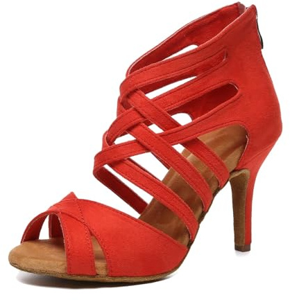 MINITOO Zapatos de baile latinos sexy para mujer, correa de grillete, sandalias de noche, L635 Rojo 8 5cm Tacón, 39 EU