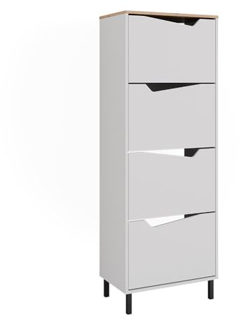 Vicco Shoe tipper Marelle, White/Artisan, 60 x 167.4 cm with 4 compartments