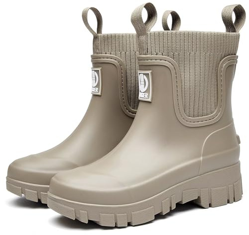 GURGER Botas de Agua Mujer Chelsea Zapatos de Lluvia Impermeable Wellington Botines de Goma para Uso Diario y Exterior, Marrón 38, 245