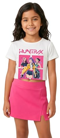 Conjunto K-Pop Niña Camiseta Crop Manga Corta y Falda Pantalón. Moda Anime Infantil. Conjunto Idol Coreano. Conjunto de Verano para Niñas de 4 a 14 Años