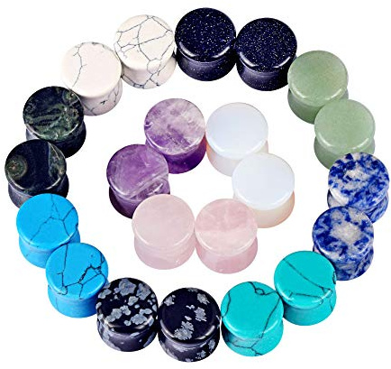 Longbeauty 22er Set Naturstein Flesh Tunnel Plugs Ohr Piercing Schmuck 6mm-16mm