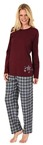 NORMANN-Wäschefabrik Pijama de franela para mujer Mix & Match, parte superior con diseño de estrellas, también en tallas grandes, 281 201 90 994, rojo, 46
