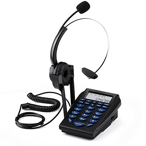 Bewinner Telefono Cordless con Auricolare, Mini Business Office Phone Set di Tastierino Numerico con Cancellazione del Rumore Multi-Funzionale da 3,5 Mm Linea di Collegamento