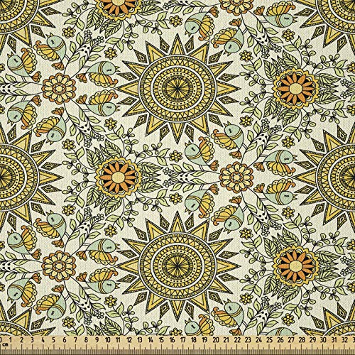 ABAKUHAUS Kaleidoskopisch Stoff als Meterware, Vögel und Mandala, Microfaser Multi Zweck Dekostoff für Kunsthandwerke, 3M (230x300cm), Mehrfarbig