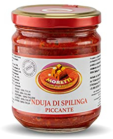 Moretti® Nduja Calabrese Picante Artesano y Original SIN OGM Salami Untable y Cremoso en Tarro de 180gr (1 Pieza)