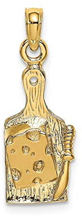 JewelryWeb 14 karat guld ostbräda med kniv 2 d berlock 17,65 x 8,45 mm bred 4,05 mm tjockt hänge halsband för kvinnor
