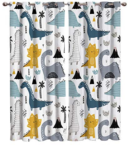 Kinder Vorhang Blickdicht Thermovorhang Dinosaurier Muster Gardinen Wohnzimmer Vorhänge Kinderzimmer Geräuschreduzierung Dekoration für Schlafzimmer Wohnzimmer Küche Fenster 183x214cm