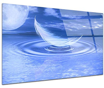 DECLINA Tableau Plexiglas Plume Bleu - Impression Verre Acrylique Zen - Décoration Murale pour déco Maison, Cuisine, Salon, Chambre, Bureau - 80x50 cm