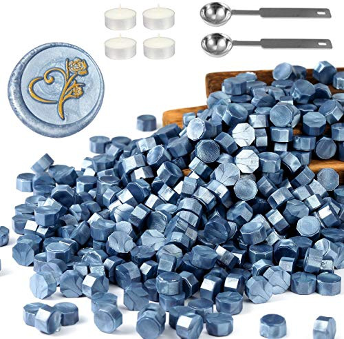 Yoption 360 Pcs Blue Sealing Wax Beads Set for Wax Seal Stamp with Candles and Melting Spoon