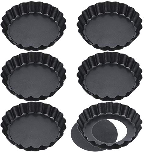 FANTESI 6 Pack Non Stick 4 Inch Quiche Pans Removable Bottom Mini Tart Pans Tart Tins Cases Loose baseTart Mold Cheesecake Pan Tart Mold