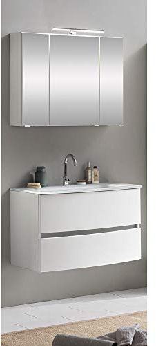 Lomadox Waschplatz Set 2-TLG. 80 cm in matt weiß inkl. LED Beleuchtung, BxHxT: ca. 80x200x49 cm
