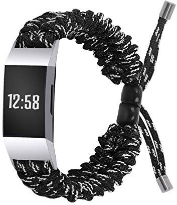 TopTen Schmuck-Uhrenarmband, kompatibel mit Fitbit Charge 3/Charge 4, Fitness-Armband, Edelstahl-Armband, Ersatzzubehör, verstellbares Armband (Schwarz/Weiß)