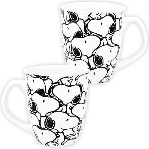 United Labels The Peanuts Tasse 280 ml, Snoopys Allover, Weiß, Kaffeebecher aus Steingut, Kaffeetasse mit Geschenkbox, Snoopy Geschenke