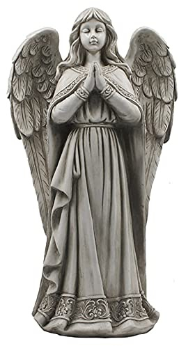 ADSEA Große Betender Engel Outdoor Skulpturen,Engel Steht Im Gebet Gartenstatue Im Freien,Antike Stein-Effekt Figuren Für Yard Patio Deck-B 50x27.5x19cm(20x11x7inch)