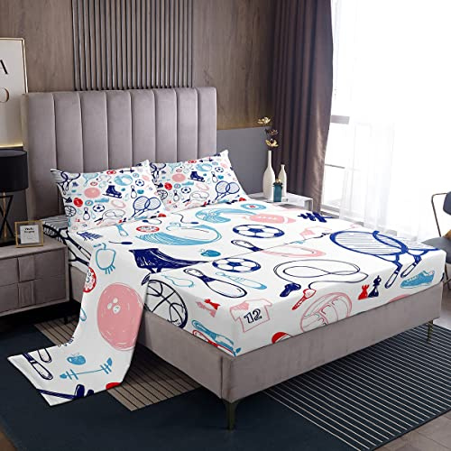Loussiesd Completo lenzuola sportive per bambine e ragazzi set biancheria da letto calcio americano pallavolo set lenzuola con tasca profonda lenzuolo sotto singolo 3 pezzi
