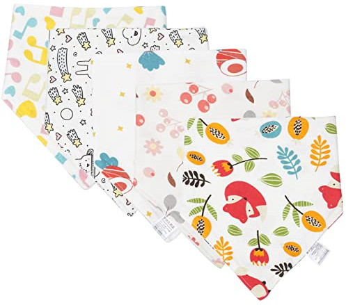 FLYAMAPIRIT Lot de 5 bavoirs triangulaires Dribble pour bébé en pur coton absorbant et doux avec 2 boutons pression réglables pour bébé, Pour fille.