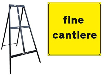 CARTELLO IN LAMIERA SCATOLATA QUADRATO 60X60 cm - FINE CANTIERE - SEGNALE CATARIFRAGENTE CON CAVALLETTO (CARTELLO + CAVALLETTO)