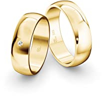 JC Trauringe Gelbgold 333 Paarpreis Eheringe Gold | Verlobungsringe Gold breit 6,0 mm I Partnerringe mit Gravur in edler Schatulle I 2 Hochzeitsringe Herrenring & Damenring mit Stein