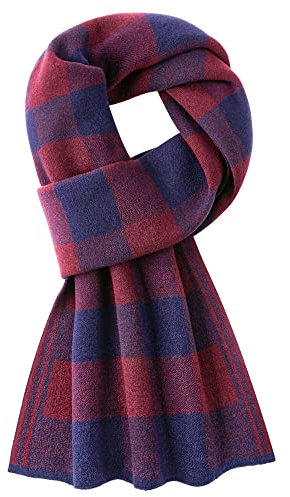 Herren Wolleschal mit Kaschmiranteil 8% Wolleanteil 92% Herrenschal Kaschmirschal Strickschal Gestrickter Schal Super Warm Weich Casual Business - Kariert Dunkelblau & Dunkelrot