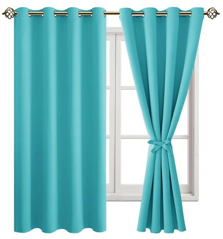 JIUZHEN Blickdicht Vorhang Wärmeisolierend Thermo Vorhänge Gegen Hitze | 2er Set, H137 x B132 cm, Türkis, Blackout Curtain Verdunklungsvorhänge Ösen Sichtschutz, Schlafzimmer Kinderzimmer Esszimmer