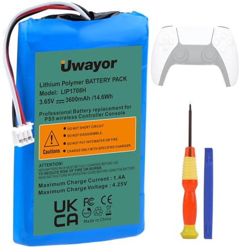 Uwayor Batería PS5 de 3600 mAh para controlador PlayStation 5, 3600 mAh, PS5, alta capacidad, controlador PS5