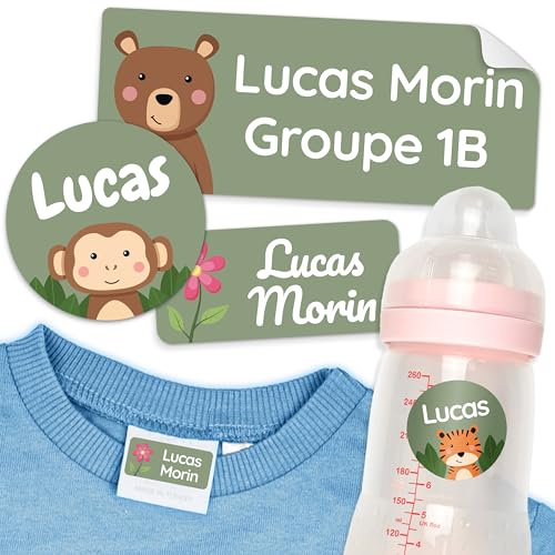 melu kids® Namensaufkleber Kinder Set - Kindergarten (50 Stk, Grün) | Selbstklebend und Waschmaschinenfest, Namensetiketten für Kindergarten & Schule, Aufkleber für Kleidung & Gegenstände