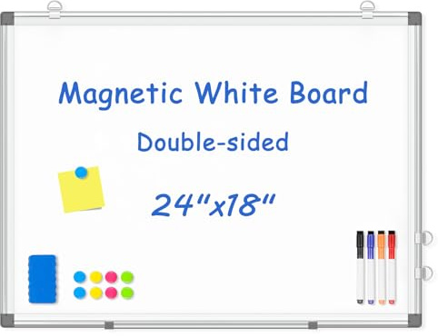 WALGLASS Double-Sided White Board, 24 x 18 Dry Erase Board Magnetic Whiteboard for Wall, Hanging Mounted Whiteboard Silver Aluminium Frame for Home, School, Office, Kitchen