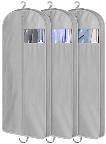 KIMBORA 54 Garment Bags for Storage and Travel, Gusseted Hanging Garment Bag for Men Suit cover with Handles for Dress, Clothes, Coats, Jackets, Shirts (3 Packs,Gray)