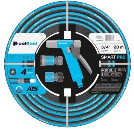 CELLFAST SMART Gartenschlauch Set 3/4 20m HYDRON Spritzpistole Kupplungen | Schlauchset mit Zubehör, ATS Trikotgewebe, flexibel, knickfest, UV- und algenfest, Bewässerung