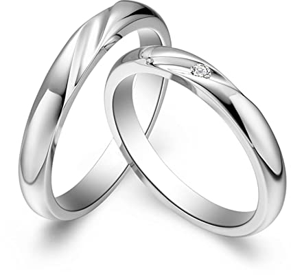 AMDXD Platin PT950 Ringe Diamant 0.02ct, 2Pcs Eheringe Klassiker Design Verlobungsring Diamantring, Damen 51 & Herren 54, Echt Gold