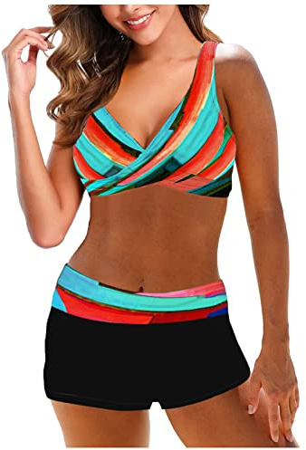 Bikini Damen Bauchweg, Bikini Damen Set Push Up Sport Sommer Zweiteiler Bikini Oberteil Zweiteilige Bikinis Elegante Bikini Hose Tanga Bikini-Sets Breites Bunt Elegant Schnurung Zweiteiliges Swimsuit