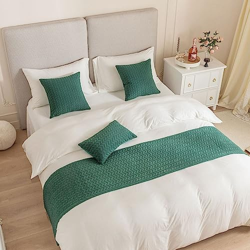 Morbuy Runner Letto Matrimoniale, Jacquard Corridore Letto, Morbido Confortevole Sciarpa e Federa da Letto, Modern Alberghi Scarf Runner Decorazione (Verde Scuro,30x50 cm (Federa))