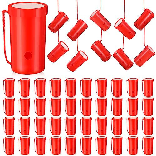 Jenaai 50 Pcs Mini Air Horn 3 Inch Noisemakers for Sporting Events Fun Stadium Loud Noise Maker Blow Horn Noise Whistle with Lanyard for Birthday Party Celebrations Goodie Bag(Red)
