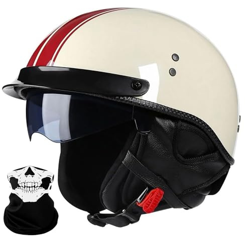 Casque Moto Vintage Casques Jet avec Visière Casques Bols Casque Mobylette avec Lunettes Homologué ECE Rétro Demi Casque Moto Vélo Scooter Chopper pour Adultes Homme et Femme
