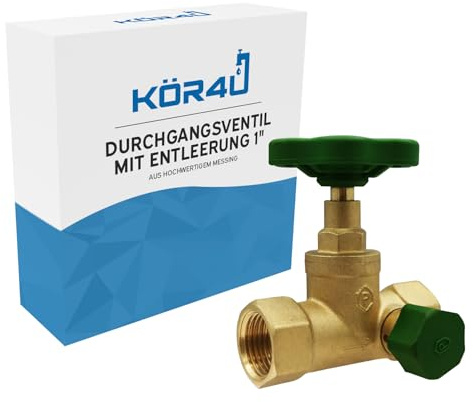 kör4u Durchgangsventil 1 Zoll Messing PN10 für Trinkwasser mit Entleerung