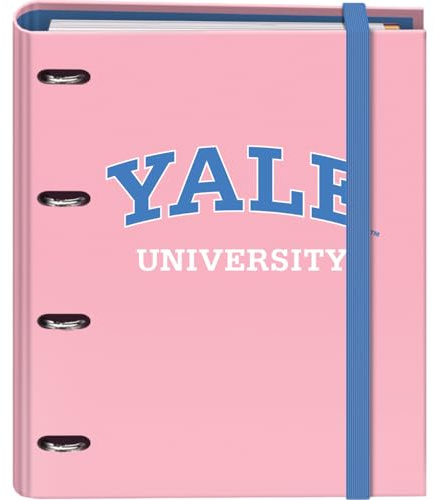 Dohe - Ordner mit 4 Ringen mit Nachfüllung, 100 Blatt, A4, Gummiverschluss, 4 farbige Trennblätter, Dokumententasche, Papier 90 g/m², Kompressor, Schulmaterial - Yale University Pink Lady
