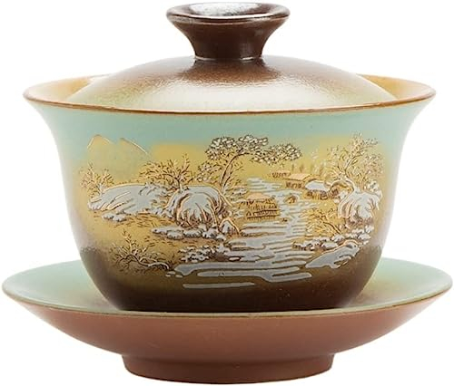 Las copas de té, Taza de té retro con tazón de sopera, juego de té de Kung Fu, tazón cubierto, taza de té, cambio de horno antiguo, tazón de sopera de té de cerámica, taza de té hecha a mano, juego de