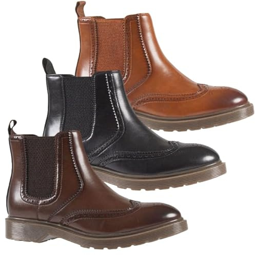 MENS CASUAL DEALER BOOTS CHELSEA PULL ON ANKLE FASHION WORK HIKING FARMERS CUSHIONED BROGUE SMART SHOES (BROWN, UK Footwear Size System, Adult, Men, Numeric, Medium, 8)