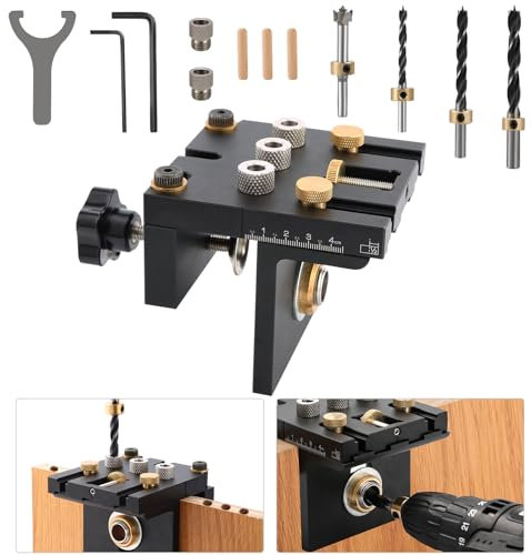 3 in 1 Bohrschablone Möbelbau,Holzdübel Jig Kit 6/8/10/15mm Bohrschablone für Holzbearbeitung Schreiner Flächenverbindungen und exakt Dübellöche,Einstellbare Bohrführung Stanzer-Locator ，Bohrhilfe