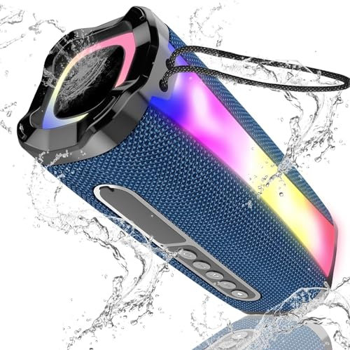 Portable Bluetooth Speakers, 20W Wireless Speaker with HD Loud Stereo Sound, 18H Playtime, Bluetooth 5.1, RGB Lights, FM, Built in Mic, IP7 Waterproof Speaker for Home, Outdoors, Travel, Birthday Gift