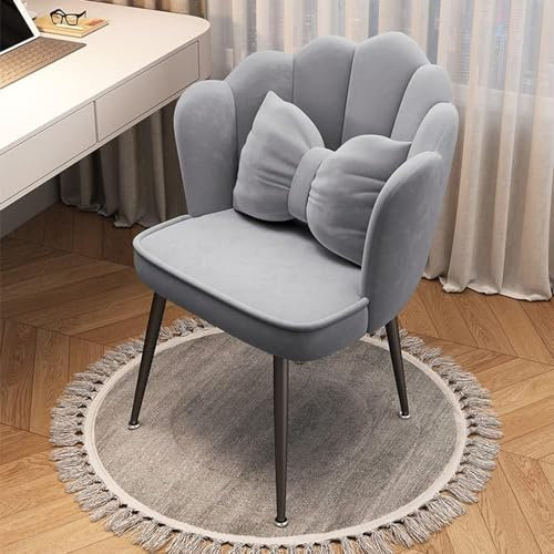 GWWBD Petal Bürostuhl für Schlafzimmer, Wohnzimmer, Make-up, Samt, Heimbürostuhl, ergonomischer Make-up-Computerstuhl, 360° drehbar, gepolsterter Schreibtischstuhl (Größe: schwarze Beine, Farbe: Grau)